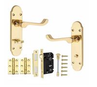 Golden Grace Victorian Scroll Epsom Bathroom Internal Door Handle Polished Brass With 2.5" Bathroom Lock & Ball Bearing Hinges 168mm X 40mm