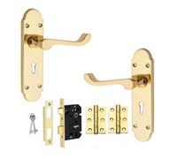 Golden Grace Victorian Scroll Epsom Design Internal Door Handle With 2.5" 3 Lever Lock & Ball Bearing Hinges Polished Brass 168mm X 40mm