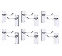 Golden Grace Victorian Scroll Latch Door Handles 6 Pairs, Silver 120mm