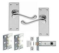 Golden Grace Victorian Scroll Latch Door Handles in Polished Chrome Hinges & Latches Pack - 3 Sets - 120mm x 40mm