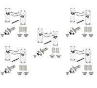Golden Grace Victorian Scroll Latch Door Handles in Polished Chrome with 1 Pair of 3" Ball Bearing Hinges & Latches Pack - 5 Sets - 120mm x 40mm Backplate
