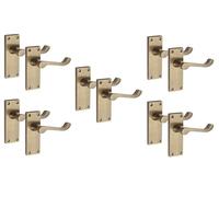 Golden Grace Victorian Scroll Latch Handles, Antique Brass 5 Pairs