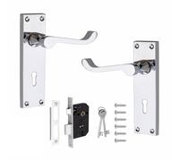 Golden Grace Victorian Scroll Lever Lock Handles 2.5" Key Lock Set | Supplied with spindle, screws, 2 keys, and 64mm cassette mechanism in a polished chrome finish for classic interior doors.
