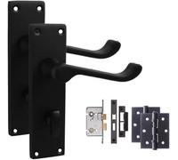 Golden Grace Victorian Scroll Matt Black Finish Bathroom Wc Toilet Lock Internal Door Handles Bathroom Mortise Lock Set 3" Ball Bearing Hinges
