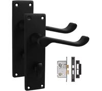 Golden Grace Victorian Scroll Matt Black Finish Bathroom Wc Toilet Lock Internal Door Handles W/ Black Bathroom Mortise Lock Set