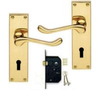 Golden Grace Victorian Scroll Polished Brass Lever Lock Internal Door Handles 3 Lever Lock Set 2 Keys