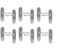 Golden Grace Victorian Scroll Premium Door Handle on Shaped Backplate Lever Latch in Satin Brushed Chrome Finish, Epsom Design, 6 Pairs
