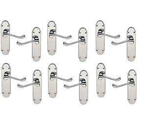 Golden Grace Victorian Scroll Premium Door Handles on Shaped Backplate Lever Latch in Polished Chrome Finish, Epsom Design, 6 Pairs