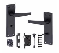 Golden Grace Victorian Straight Bathroom Door Handle, Matt Black
