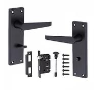 Golden Grace Victorian Straight Bathroom Door Handles, Matt Black Set