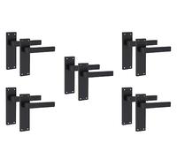 Golden Grace Victorian Straight Delta Door Handles Latch in Matt Black, 5 Pairs - 150mm x 40mm Backplate