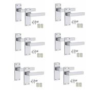Golden Grace Victorian Straight Delta Door Handles Latch in Polished Chrome with 1 Pair of 3" Ball Bearing Hinges & Latches Pack, 6 Sets - 120mm x 40mm Backplate