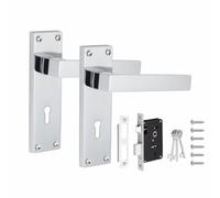 Golden Grace Victorian Straight Delta Handle Silver Polished Chrome Lever Lock Door Handles with 64mm 3 Lever Lock Set 150mm x 40mm Backplate