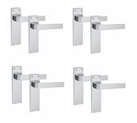 Golden Grace Victorian Straight Delta Latch Door Handles, 4 Pairs | Polished chrome finish over a zinc base. Includes spindles and screws for easy mounting on internal wooden doors.