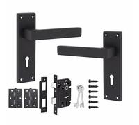 Golden Grace Victorian Straight Delta Lever Handles, Matt Black Lock Set | Includes one pair of 3-inch ball bearing hinges and a 64mm lock mechanism, durable zinc build resists everyday wear.
