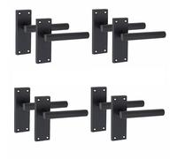 Golden Grace Victorian Straight Door Handles Latch, 4 Pair, Matt Black