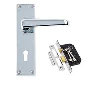 Golden Grace Victorian Straight Handle Lock Door Handles with 3 Lever Lock with 2 Keys (GG) in Premium Polished Chrome Finish