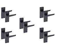 Golden Grace Victorian Straight Latch Door Handles, Matt Black 5 Pairs | Includes spindles and screws for easy setup. Features durable zinc construction on a compact 120mm x 40mm backplate.