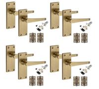 Golden Grace Victorian Straight Lever Antique Brass Latch & Hinges 4 Sets