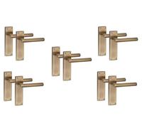 Golden Grace Victorian Straight T-Bar Door Handle Antique Brass, 5 Pairs | Includes spindles and screws for quick installation. Scroll-style plain edge metal backplates measure 150mm x 40mm.
