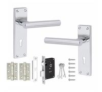Golden Grace Victorian Straight T-Bar Door Handles Lever Lock in Polished Chrome Finish with 3 Lever Lock Set & 1 Pair of 3" Ball Bearing Hinges