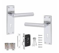 Golden Grace Victorian Straight T-Bar Door Handles Lever Lock in Polished Chrome Finish with 3 Lever Lock Set & 1 Pair of 3" Standard Butt Hinges