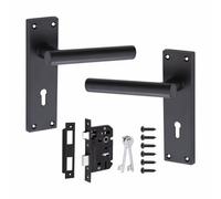 Golden Grace Victorian Straight T-Bar Handle Matt Black Lever Lock Internal Door Handles +3 Lever Lock Set W/ 1 Pair Of 3" Ball Bearing Hinges