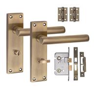 Golden Grace Victorian Straight T-Bar Scroll Bathroom Door Handles Bathroom Mortise Lock Hinges Antique Brass Finish 150mm Long