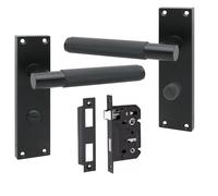 Golden Grace Victorian T-Bar Knurled Bathroom Handle with 2.5" Bathroom Mortise Lock Matt Black Finish 150mm x 40mm