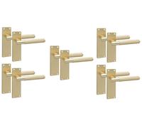 Golden Grace Victorian T-Bar Knurled Handle, 5 Pairs, Satin Brushed Brass | Includes spindles and fixing screws for quick installation on internal doors, with 150x40mm backplates and plain edges.