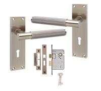 Golden Grace Victorian T-Bar Knurled Lock Door Handle with 2.5" 3 Lever Lock Antique Brass Finish 150mm x 40mm