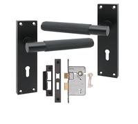 Golden Grace Victorian T-Bar Knurled Lock Handle with 2.5" 3 Lever Lock Matt Black Finish 150mm x 40mm