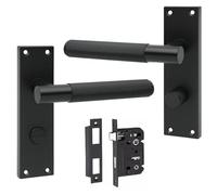 Golden Grace Victorian T-Bar Linear Bathroom Handle with 2.5" Bathroom Mortise Lock Matt Black Finish 150mm x 40mm