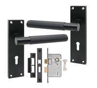 Golden Grace Victorian T-Bar Linear Lock Handle with 2.5" 3 Lever Lock Matt Black Finish 150mm x 40mm