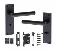 Golden Grace Victorian T-Bar Straight Handle Matt Black Bathroom WC Toilet Door Handles Complete with (GG) Bathroom Mortise Lock and 1 Pair of 3" Ball Bearing Hinges