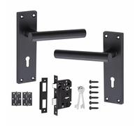 Golden Grace Victorian T-Bar Straight Handle Matt Black Lever Lock Door Handles +3 Lever Lock Set with 1 Pair of 3" Ball Bearing Hinges
