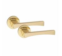 Golden Grace Wave Design Door Handles Latch on Round Rose in Electro Brass Finish, 1 Set - 52mm Diameter