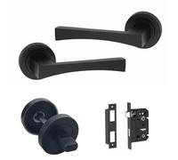 Golden Grace Wave Door Handle Bathroom Set with 64mm Lock, Matt Black
