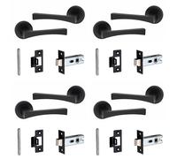 Golden Grace Wave Door Handles with 2.5" Latch, 4 Pairs, Matt Black Finish