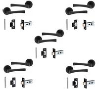 Golden Grace Wave Door Handles with 2.5" Latch, 5 Pairs, Matt Black Finish