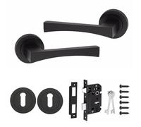 Golden Grace Wave Key Lock Door Handle, Matt Black Finish, Key Lock Set