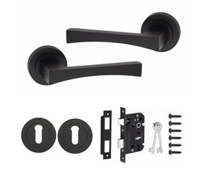 Golden Grace Wave Key Lock Door Handle, Matt Black Finish, Key Lock Set | Includes a 3-lever mortise lock, keys, spindle, and screws for a swift, complete installation and added home security.