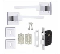 Golden Grace Zeta Design Door Handles in Polished Chrome Finish with 3 Lever Lock, 2 Keys, Keyhole Escutcheon & 1 Pair Ball Bearing Hinges