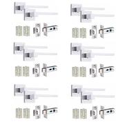 Golden Grace Zeta Door Handles with 2.5" Latch, Polished Chrome, 6 Sets | Includes spindle fittings, screws, template and instructions plus 3-inch ball bearing hinges for easy, tidy installation.