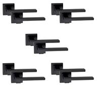 Golden Grace Zeta Lever Latch Door Handles on Rose, Matt Black, 5 Pairs