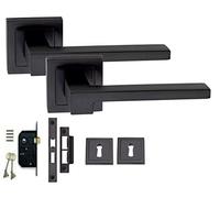 Golden Grace Zeta Lever Latch Door Handles on Square, Key Hole Lock Pack