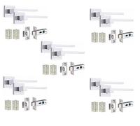 Golden Grace Zeta Premium Design Door Handles on Square Rose in Polished Chrome Finish with 2.5" Latch & 1 Pair of Ball Bearing Hinges - 5 Pairs