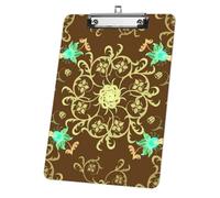 Golden Green Abstract Flower Acrylic Clipboard with Silver Low Profile Clip A4 Clipboards Decor Office Accessories Gift Clip Boards for Teacher Nurses Woman Men Teens Birthdays Valentins Easter