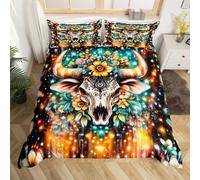 (Golden Green Yellow, Double(No Comforter)) Homewish Sugar Skull Bedding Set Crow Gothic Comforter Cover Exotic Flowers Double Duvet Cover,Goth Moon Galaxy Rose Bed Set