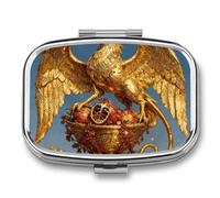 Golden Griffin Pill Box Travel Pill Organizer 2-Compartment with Mirror Design Portable Square Medicine Case for Vitamins, Jewelry & Essentials Durable Pocket Pillcase for Purse, Camping